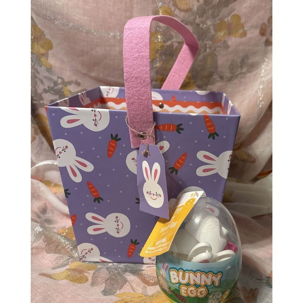 HAPPY EASTER  HEAVY CARDBOARD  GIFT BOX/ BASKET FOR‎ KIDS WITH BUNNY EGG